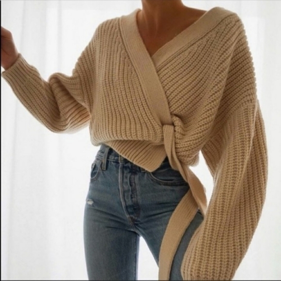 Zara Sweaters - Zara Women Cropped Belted Cardigan Sweater Light Beige